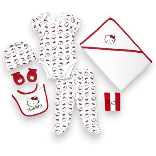 Hello Kitty Baby Girls 10-Piece Layette Set with Blanket – Newborn Baby Clothes Infant Outfit Set, White, 3M