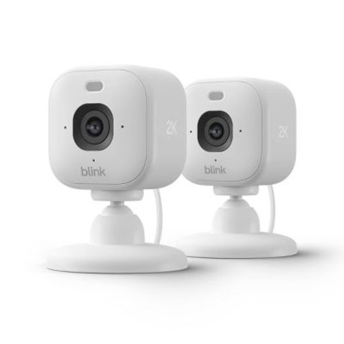 Blink Mini 2K+ Compact Plug-In Security Camera, 2K Video Resolution, Color Night Vision, Enhanced Audio. 2 Cameras - White