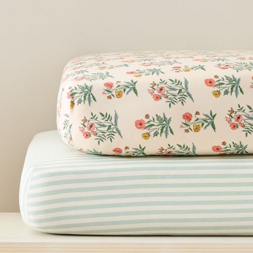 Pink Chicken Floral & Stripe Crib Fitted Sheet Bundle (Set of 2)
