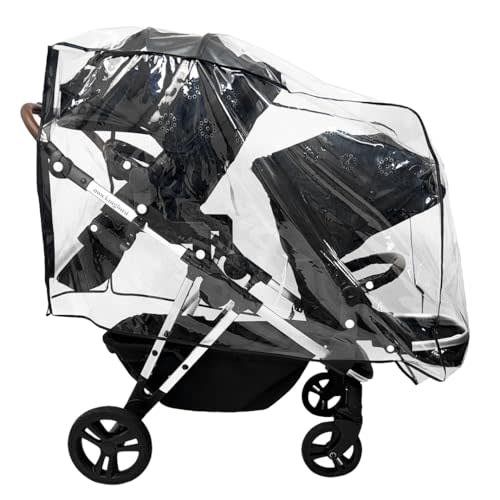 SASHA'S Double Rain and Wind Cover Made for Mockingbird Single-to-Double 2.0 Stroller w/Second Seat Kit 2.0,Ventilation Holes, Maximum Coverage Made in USA (Stroller not Included)