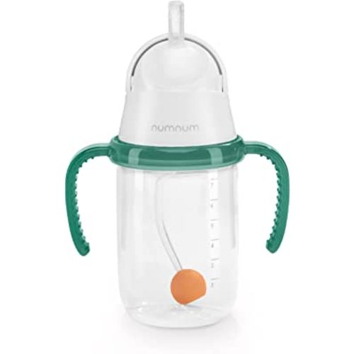 NumNum Weighted Straw Cup for Infant & Toddler 6-12 months - Expert Endorsed - 7oz Training Baby Cups w/Removable Handles - Easy to Use Self Feeding & Drinking Skills - Food-Grade Silicone (Green)