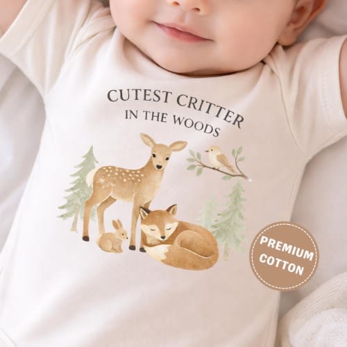 Cutest Critter in the Woods Baby Onesie®, Woodland Baby Bodysuit, Forest Animal Baby Outfit, Cute Nature Baby Shower Gift