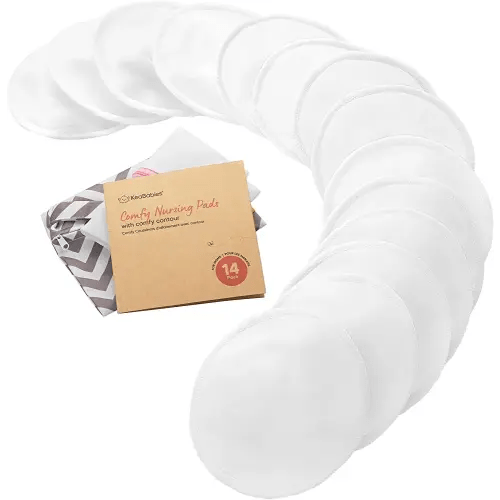 14-Pack Organic Bamboo Nursing Pads - Reusable Breast Pads for Breastfeeding, Nipple Pads, Washable Nursing Pad, Breastfeeding Pads for Leaking, Breast Milk Pads, Bra Pads (Soft White, Large 12cm)