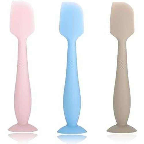 Seeway Baby Diaper Cream Spatula, 3 pack Baby Diaper Cream Spatula Applicator, Silicone Baby Butt Paste Spatula for Newborn Babies (pink, blue, brown)