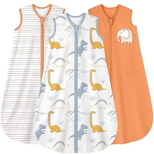 Yoofoss Baby Sleep Sack 0-6 Months Baby Wearable Blanket 100% Cotton 2-Way Zipper TOG 0.5 Toddler Sleeping Sack 3 Pack, Lightweight Sleep Sacks for Babies(Small)
