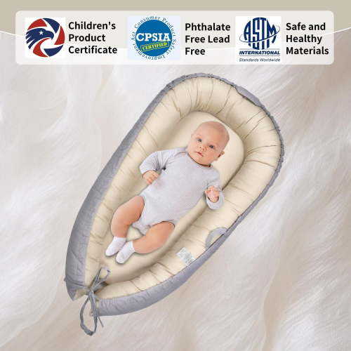 Portable 100% Breathable Cotton Safety Standards Baby Lounger, Gray