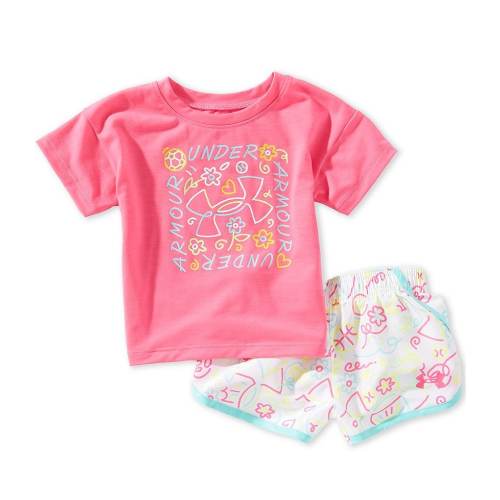 Under Armour Baby Girls Short Sleeve Printed Tee & Woven Shorts 2-Piece Set