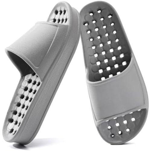 Shower Shoes for Women and Men with Drain Holes Massage Slide Sandals Soft Cushioned Anti-Slip Pool Slides Comfort Thick Soled Gym Shower Shoes Quick Drying Bathroom Spa Slippers