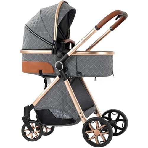 2 in 1 Baby Stroller,Infant Stroller Convertible,High Landscape Baby Carriage,Foldable Pushchair with Adjustable Canopy(Grey)