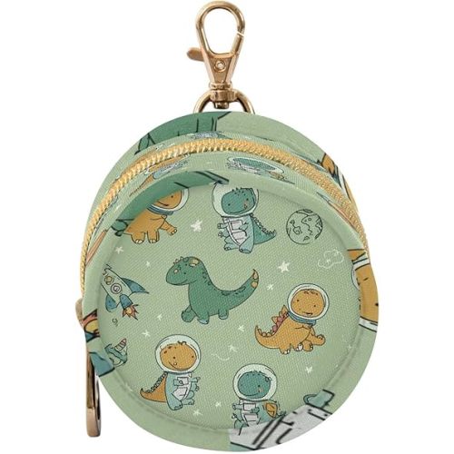 Pacifier Holder with Clip Pacifier Case for Diaper Bag Round Baby Pacifier Pouch Box Bag Portable Green Space Dinosaurs