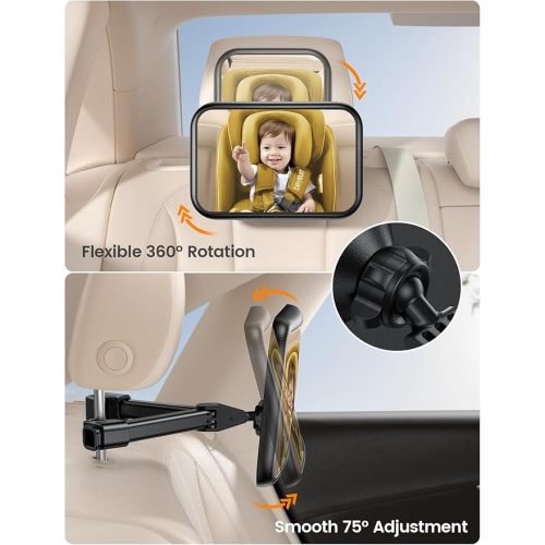 Lamicall Baby Car Mirror for Backseat - Never Shake Clip Hook, Safest Acrylic Rear Facing Car Seat Mirror, 3S Access, 360° Rotation & Wide Clear View, Newborn Baby Accessories Gifts