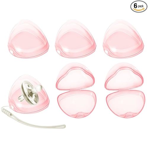Nisxabebe Pacifier Case,6 Pack BPA Free Pacifier Holder Case with Lanyard for Diaper Bag,Pacifier Container Box for Baby Binky Nipple Travel,Essential Pacifier Accessories,Easy to Clean,Pink