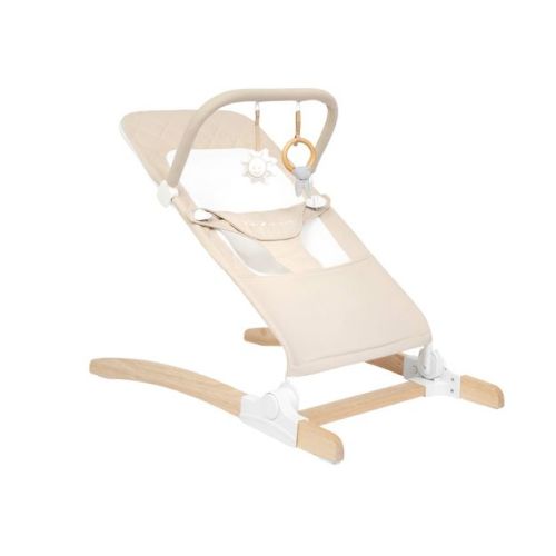 Baby Delight Alpine Wooden Deluxe Portable Bouncer - Organic Oat: Detachable Toy Bar, Reclining Seat, 3-Point Harness