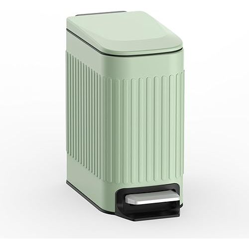 TrashAid Slim Bathroom Trash Can with Lid Soft Close & Pedal, 1.6Gal, Green