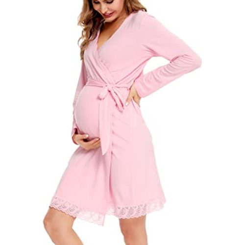 SWOMOG Women's Maternity Nursing Robe Pregnancy Breastfeeding Bathrobes 3 in 1 Labor Delivery Nightgowns
