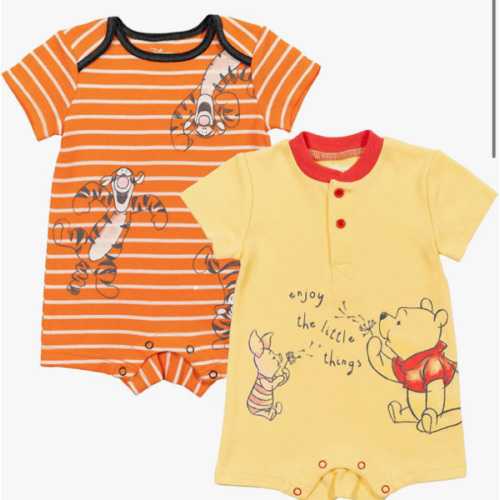 Disney Baby Boys' 2-Pack One Piece Rompers Newborn to Infant