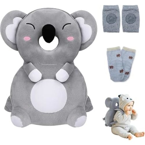 Baby Head Protector Backpack with a Pair of Non Slip Socks and Knee Pads, Baby Pillow Backpack for Falling, Crawling, Adjustable Toddler Head Protector for Infants 6–18 Months