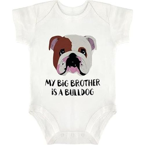 Fprqlyze Funny My Big Brother/Sister is a English Bulldog Cotton Baby Bodysuit Cute Infant Baby Romper, 9months,White