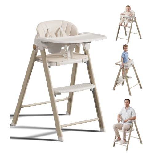 Foldable Baby High Chair to Toddler Tower, Kids Step Stool, Toddler Chair | Convertible Highchair for Babies Toddlers, Adjustable Height&Footrest, 5-Point Harness, Easy Clean for Feeding Eating Dining