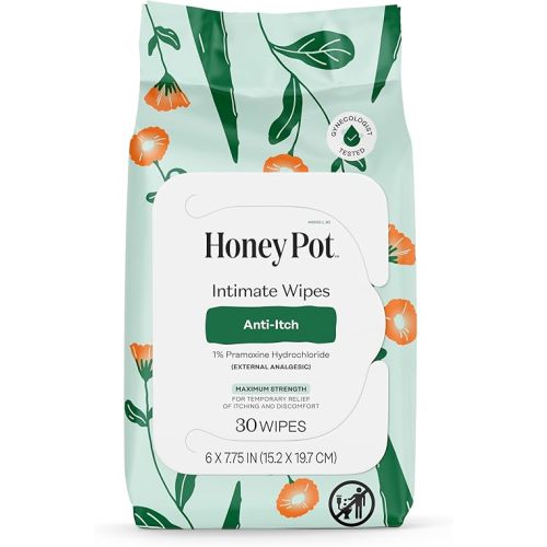 The Honey Pot Company - Anti-Itch Soothing Feminine Wipes - At Home or On the Go Medicated for Temporary Relief of Itching and Discomfort - Maximum Strength - 30 ct.