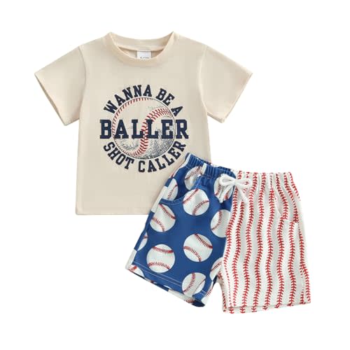 Fufuriprefer Toddler Baby Boy Summer Clothes Short Sleeve Embroidery Baseball T-shirt & Plaid Shorts Set 2 Piece Outfit