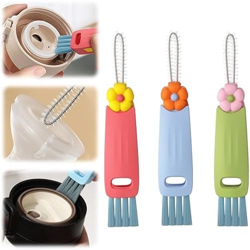 2024 New 3 in 1 Cup Lid Cleaning Brush,Crevice Cleaning Brush Set for Baby Bottle Gap Tight Spaces Cup,3 in 1 Multifunctional Cleaning Brush Portable Cup Lid Cleaner with Brush(3PCS B)