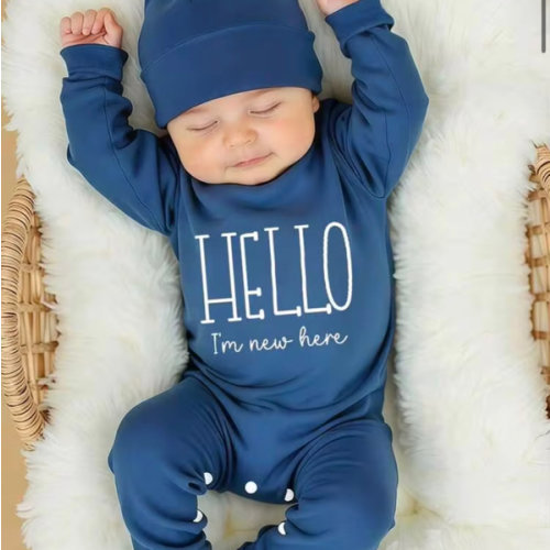 SHEIN 2Pcs Set Newborn Boy Photography Outfits Slate Blue Dusty Blue Little Brother Embroidery Baby Coming Home Outfit Baby Shower Gift Infant Photo Props | SHEIN USA