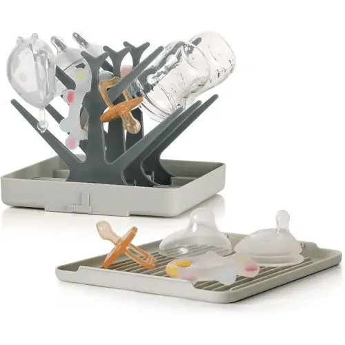 haakaa Portable Baby Bottle Drying Rack with Tray, Space Saving Bottle Drying Tree for Bottles/Pump Parts/Pacifiers,Easy-Store Dryer Rack Great for Home & Travel, BPA Free (Grey)