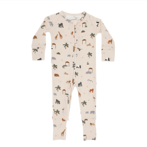 Zoo Day Small Ribbed Zip Romper 0-3mo