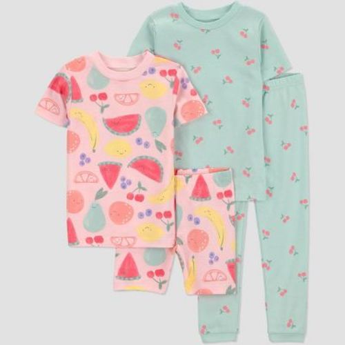 Carter's Just One You® Toddler Girls' 4pc Short Sleeve Cotton Snug Fit Fruit Pajama Set - Pink/Green 3T