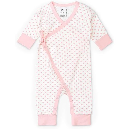 MONICA + ANDY Kimono Tie One Piece, Newborn Size, Pink Polka Dots, 100% Organic Baby Clothes for Girls and Boys, Baby Romper, Sustainable Super Soft Fabric, Sizes for Preemie, Newborn & Infant
