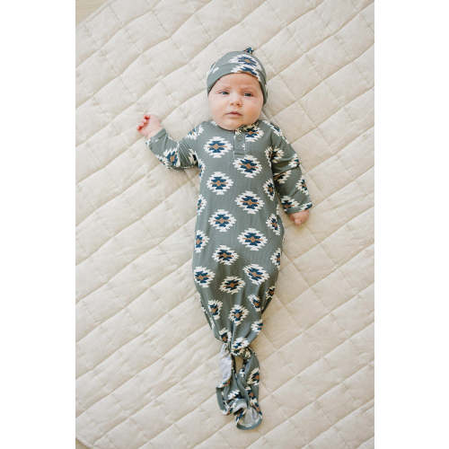 Mebie Baby  Southwest Aztec Ribbed Knot Gown | Bamboo | Rodeo Collection | Baby Essentials