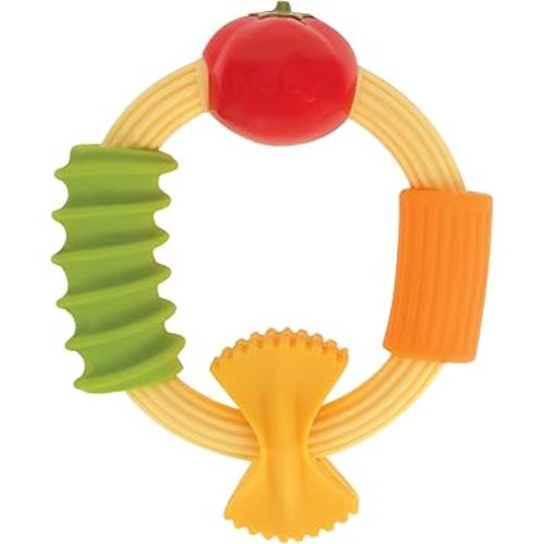 Nuby Pasta Ring Teether - Soft Silicone, Multi-Textured Surface, Easy Grip, Teething Relief for Babies 3+ Months