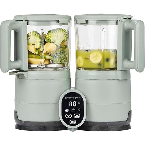 Babymoov Duo Meal Glass Baby Food Maker, Celadon Green – 4-in-1 Steamer, Blender, Defroster, and Heater with Programmable Timer, Large Capacity, Glass Bowls, Dishwasher Safe