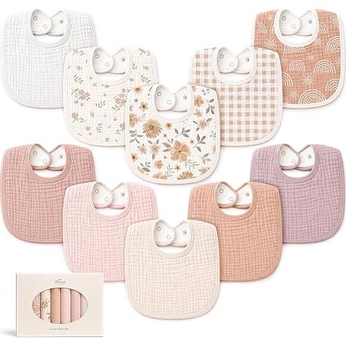 Konssy 10-Pack Muslin Baby Bibs for Drooling and Teething