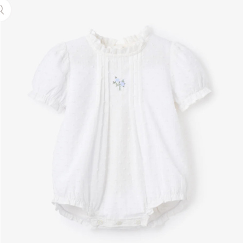 Swiss Dot Pintucked Bubble w/ Rose Embroidery – Elegant Baby