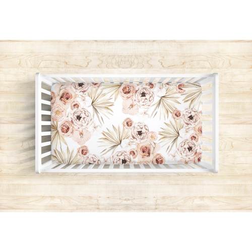 Pink Floral Crib Sheet / Floral Baby Bedding Baby Girl Pink Flower Baby Shower Gift Pink Floral Nursery Set Newborn Fitted Crib Sheet Set