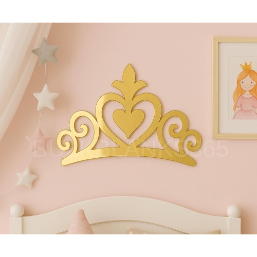 Gold Mirrored Acrylic Princess Tiara Wall Decor – Glam Crown Cutout for Nurseries, Bedrooms, or Event Styling, Quinceanera crown sign
