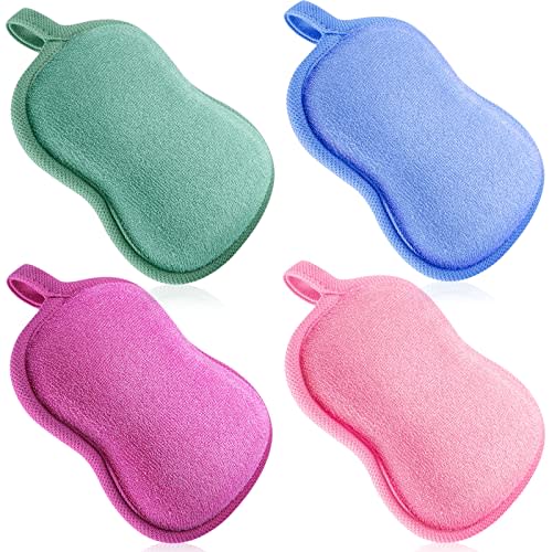 Tatuo 4-Piece Baby Bath Sponge Set - Soft, Absorbent Cotton & Sponge Loofah for Kids, Babies, Men & Women (Red, Purple, Green, Blue)