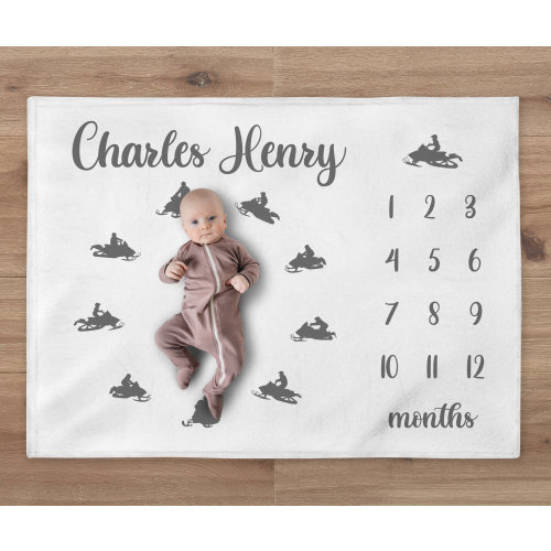 Motorcycle Milestone Blanket, Custom Snowmobile Boy Blanket, Personalized Baby Month Blanket, Newborn Gift, Snow Baby Shower Gift