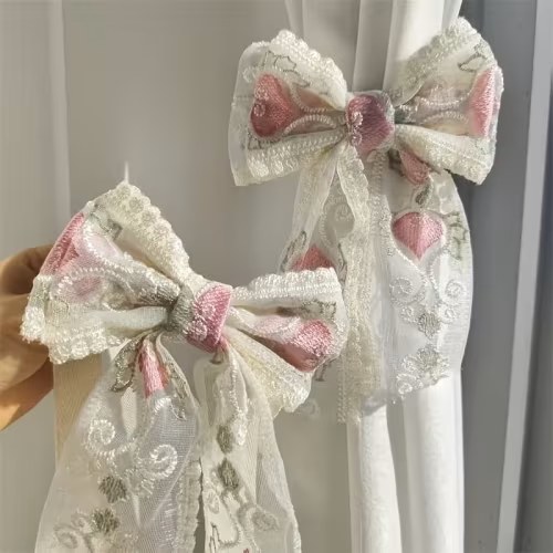 2pcs lace heart embroidered bow curtain tiebacks light - Temu