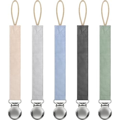 Linen Pacifier Clip for Baby Girls & Boys, 5 Pack Binky Clips