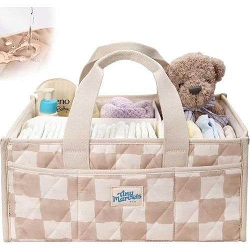 Tiny Marvels Baby Diaper Caddy Organizer, Water Repellency Baby Basket for Newborn Essentials and Diaper Station, Gift for Baby Shower and Registry Must-Have, Portable Storage for Travel