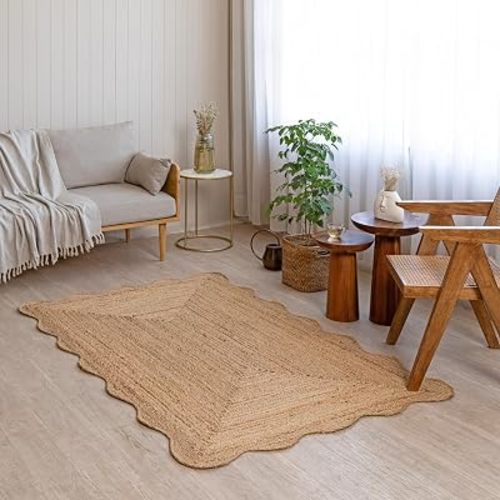 GI Looms Natural Jute Rug with Scalloped Edges – Eco-Friendly Hand Braided Design for Living Room, Bedroom & Entryway (3 X 5 Ft)