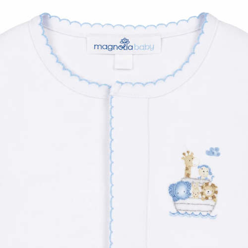 Noah's Ark Hand-Embroidered Footie - Light Blue – Simply Littles