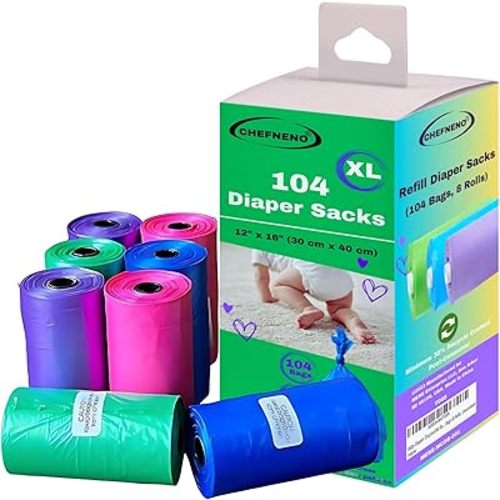 Baby Diaper Bag Disposable Refill 8 Rolls (104 Diaper Sacks) Dog Poop Waste Bags Cat Litter Clump & Poop Bags Sanitary Pad Waste Bags (8 Rolls, Unscented)