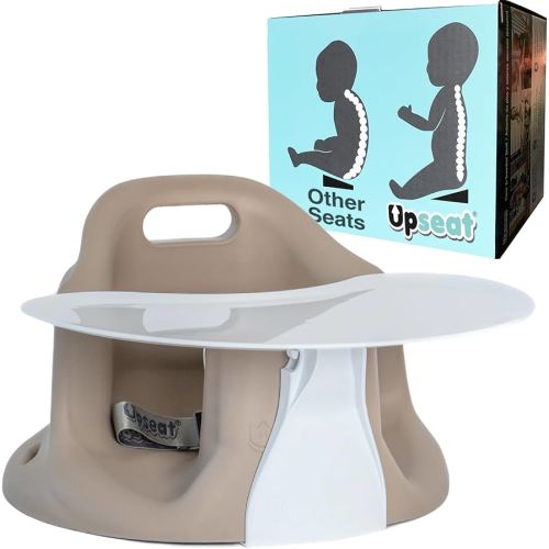 Upseat Baby Floor Seat Booster Chair for Sitting Up with Removable Tray for Meals and Playtime, Developed with Physical Therapists for Safe and Healthy Hip Development and Posture (Taupe)