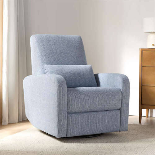 Kinney Denim Blue Stripe Swivel Glider Power Recliner Nursery Chair