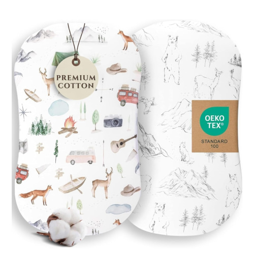 Pobi Baby Bassinet Sheets for Boys, 2-Pack, Cotton Blend (Explore)