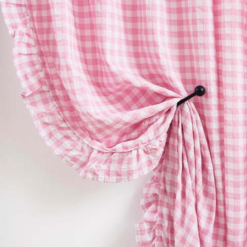 Light Pink Buffalo Plaid Ruffle Curtains for Girls Room,63 Inch Crinkled Not-See-Through Sheer Drape,Shabby Chic Window Treatment for Bedroom Living Room Nursery,Rod Pocket,40"Wx63"L,Pack of 2